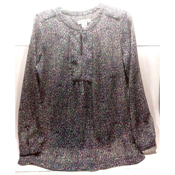Liz Claiborne Long Sleeve Sheer Lined Tunic Small Keyhole Opening Round Neckline - Picture 1 of 13